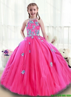 Classical High Neck Beading Flower Girl Dresses with Appliques