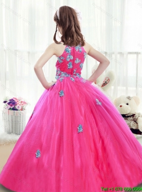 Classical High Neck Beading Flower Girl Dresses with Appliques