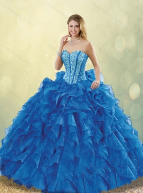 2016 Classical Beading Sweetheart Detachable Quinceanera Dresses in Blue