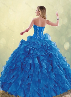 2016 Classical Beading Sweetheart Detachable Quinceanera Dresses in Blue