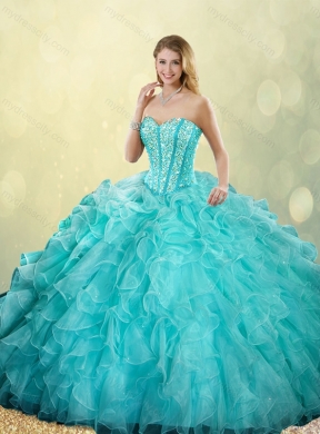 2016 Gorgeous Sweetheart Beading Quinceanera Dresses in Turquoise