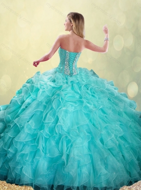 2016 Gorgeous Sweetheart Beading Quinceanera Dresses in Turquoise