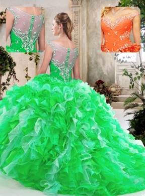 2016 Beautiful Scoop Quinceanera Dresses with Beading and Ruffles