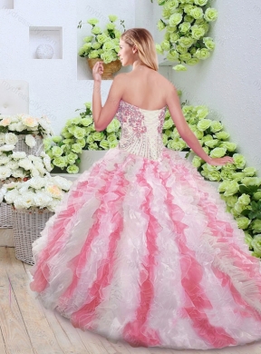 2016 Fashionable Brush Train Quinceanera Gowns with Beading and Ruffles