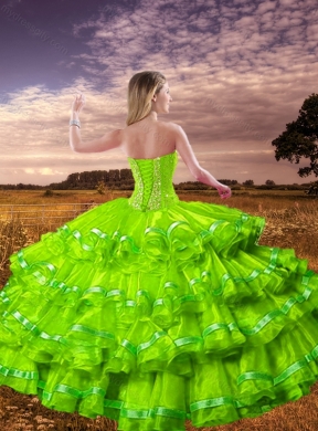 2016 Hot Sale Spring Green Detachable Sweet 16 Dresses with Beading and Ruffled Layers