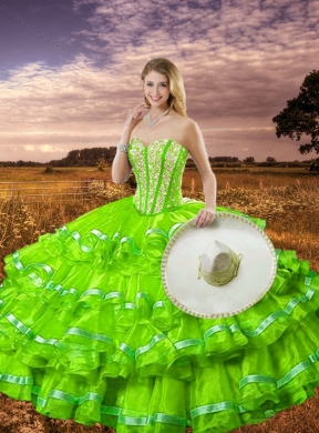 2016 Hot Sale Spring Green Detachable Sweet 16 Dresses with Beading and Ruffled Layers