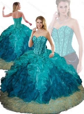 2016 Latest Beading and Ruffles Ball Gown Detachable Quinceanera Dresses