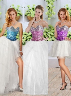 Beautiful White Detachable Quinceanera Dresses with Sequins and High Slit