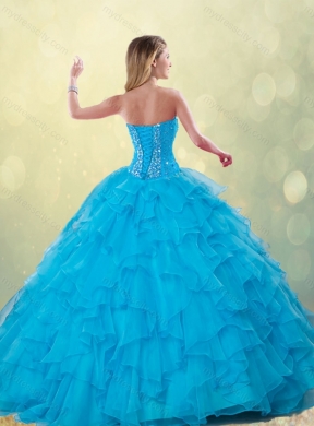 Cheap Beading Detachable Quinceanera Dresses in Aqua Blue