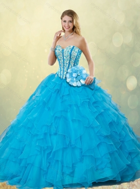 Cheap Beading Detachable Quinceanera Dresses in Aqua Blue