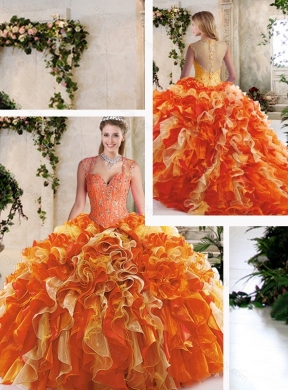 Classical Straps Quinceanera Dresses with Beading and Ruffles