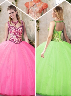 Elegant Straps Beading Quinceanera Gowns with Appliques