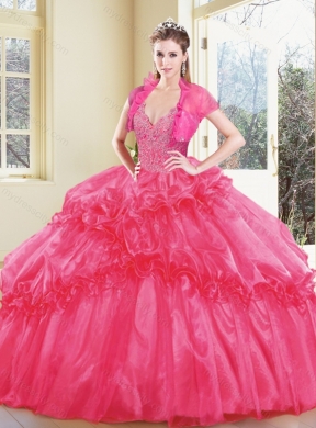 Modest V Neck Quinceanera Dresses with Appliques and Ruffles