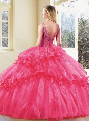 Modest V Neck Quinceanera Dresses with Appliques and Ruffles