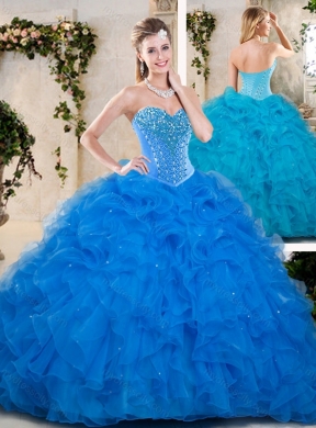 2016 Latest Beading and Ruffles Quinceanera Dresses in Blue