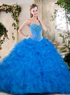 2016 Latest Beading and Ruffles Quinceanera Dresses in Blue