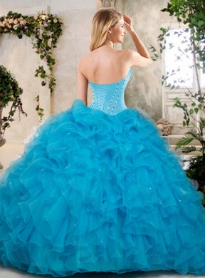 2016 Latest Beading and Ruffles Quinceanera Dresses in Blue