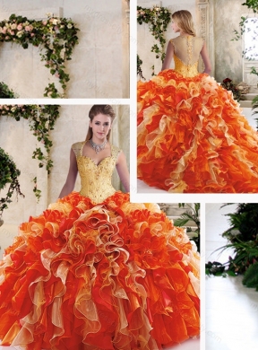 2016 Pretty Multi Color Quinceanera Gowns with Beading and Ruffles