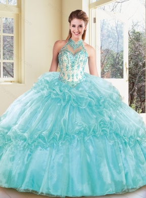 Elegant Halter Top Quinceanera Dresses with Appliques and Ruffles