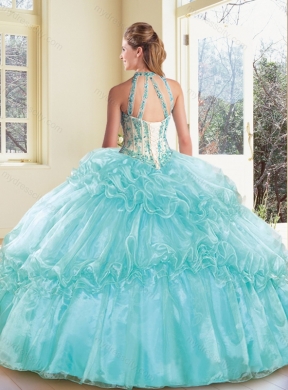 Elegant Halter Top Quinceanera Dresses with Appliques and Ruffles