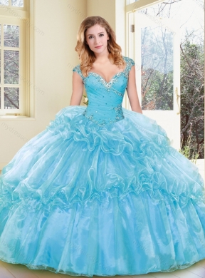 Fashionable Beading and Ruffles Quinceanera Dresses in Aqua Blue