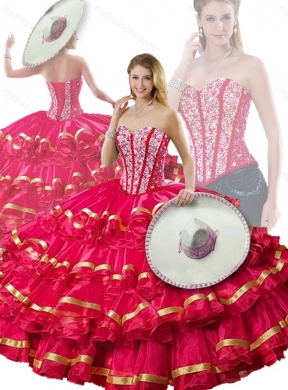 Latest Beading and Ruffled Layers Red Detachable Quinceanera Dresses