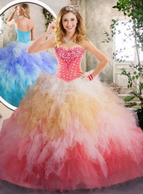 Latest Beading and Ruffles Quinceanera Gowns in Multi Color