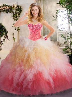 Latest Beading and Ruffles Quinceanera Gowns in Multi Color