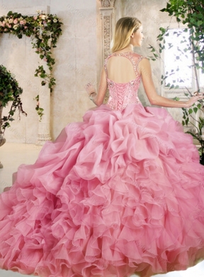 Popular Brush Train Quinceanera Dresses with Appliques and Ruffles