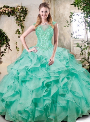 Pretty Appliques and Ruffles Sweet 16 Dresses in Turquois