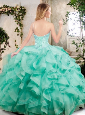 Pretty Appliques and Ruffles Sweet 16 Dresses in Turquois