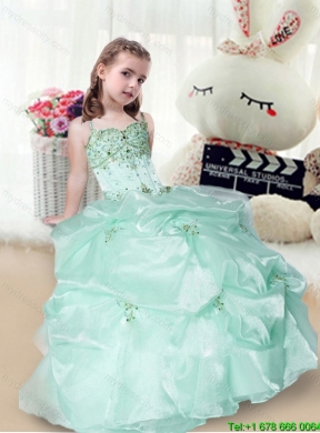 Elegant Beading and Appliques Little Girl Party Dresses in Apple Green