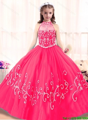 Lovely High Neck Mini Girls Party Dresses in Hot Pink