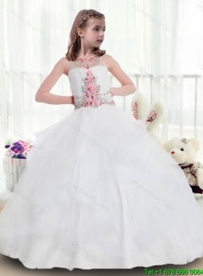 New Arrivals Bateau Beading Flower Girl Party Dresses in White