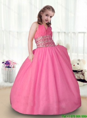 Popular Rose Pink Halter Top Girls Party Dresses