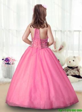 Popular Rose Pink Halter Top Girls Party Dresses