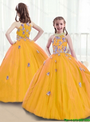 Wonderful High Neck Mini Girls Party Dresses with Beading and Appliques