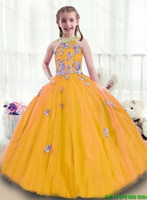 Wonderful High Neck Mini Girls Party Dresses with Beading and Appliques