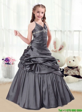 Elegant Beading and Pick Ups Little Girl Pageant Dresses in Grey