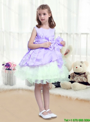 Lovely A Line Scoop Mini Length Flower Girl Dresses with Bowknot