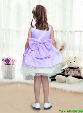 Lovely A Line Scoop Mini Length Flower Girl Dresses with Bowknot