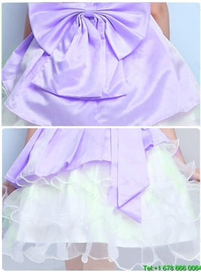 Lovely A Line Scoop Mini Length Flower Girl Dresses with Bowknot