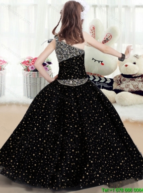 Popular One Shoulder Mini Flower Girl Dresses with Pattern and Beading