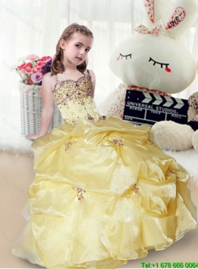 Wonderful Beading and Appliques Yellow Little Girl Pageant Gowns