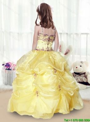 Wonderful Beading and Appliques Yellow Little Girl Pageant Gowns