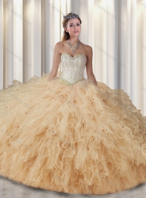 2015 Fashionable Sweetheart Beading Quinceanera Gowns in Champagne