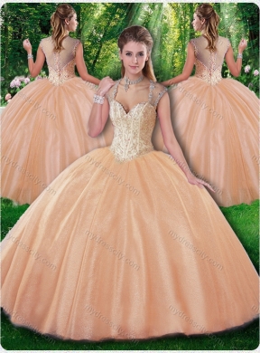 Champagne Beautiful Ball Gown Beading Sweet 16 Dresses for Fall