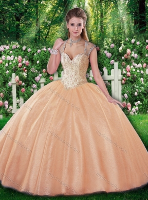 Champagne Beautiful Ball Gown Beading Sweet 16 Dresses for Fall