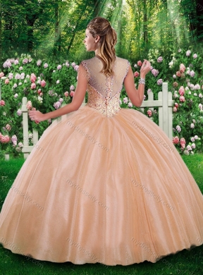 Champagne Beautiful Ball Gown Beading Sweet 16 Dresses for Fall