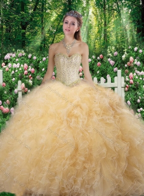 Champagne Gorgeous Sweetheart 2016 Quinceanera Dresses with Beading and Ruffles